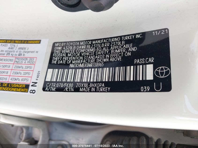 2021 TOYOTA C-HR LE/XLE/LIMITED/NIGHTSHADE - NMTKHMBX0MR138965