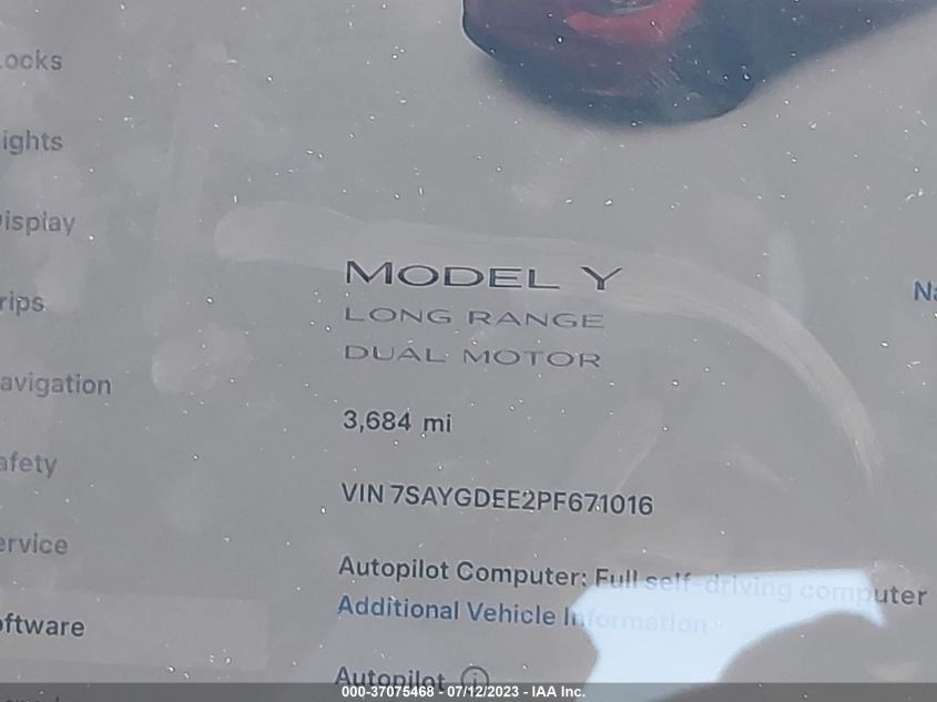 2023 TESLA MODEL Y LONG RANGE - 7SAYGDEE2PF671016