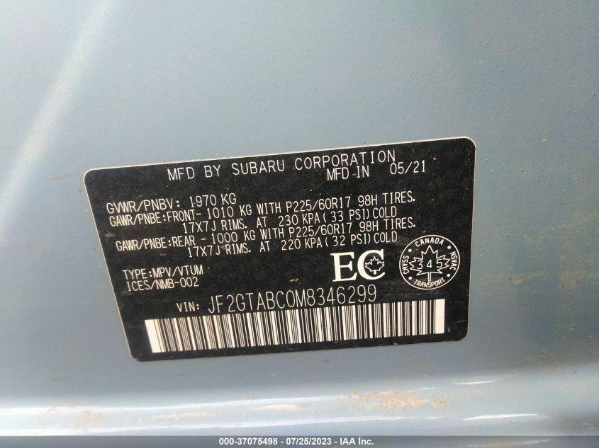 2021 SUBARU CROSSTREK - JF2GTABC0M8346299