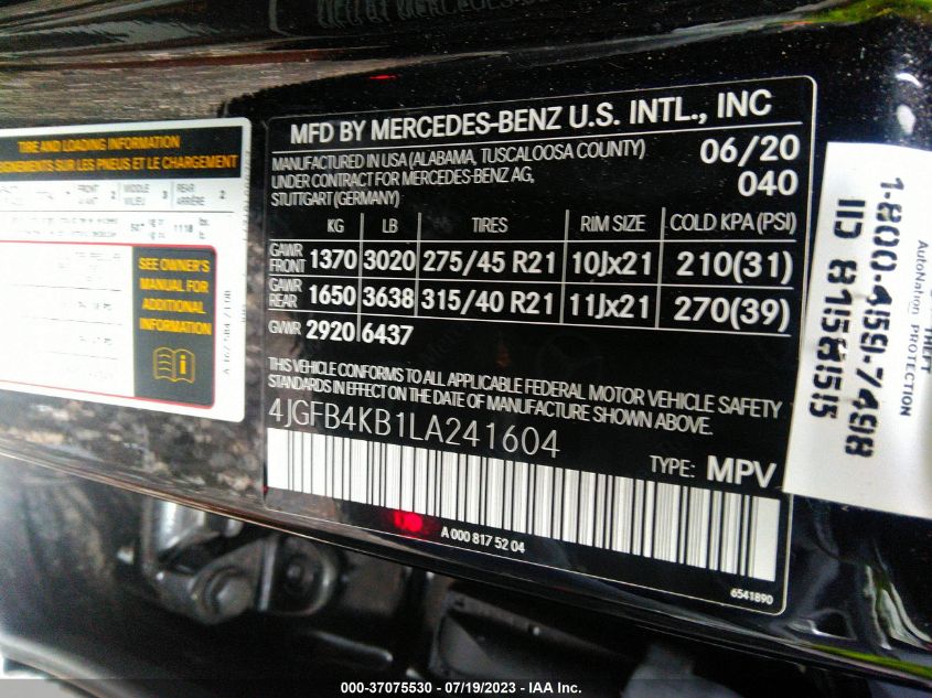 2020 MERCEDES-BENZ GLE GLE 350 - 4JGFB4KB1LA241604