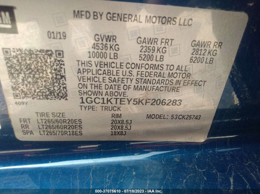 2019 CHEVROLET SILVERADO 2500HD LTZ - 1GC1KTEY5KF206283
