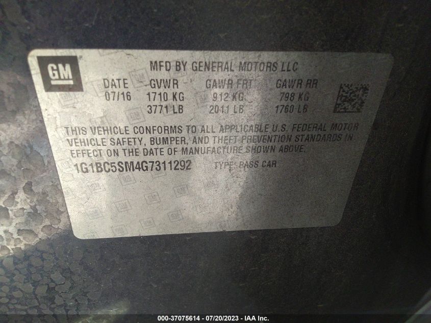 2016 CHEVROLET CRUZE LS - 1G1BC5SM4G7311292
