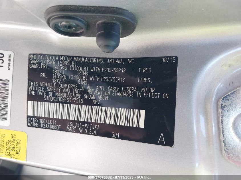 2015 TOYOTA SIENNA LTD/XLE/XLE PREMIUM - 5TDDK3DC9FS117549