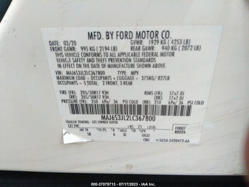 2020 FORD ECOSPORT SES - MAJ6S3JL2LC367800