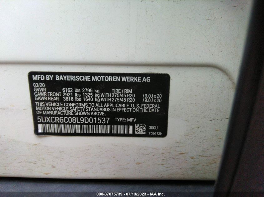 5UXCR6C08L9D01537 2020 BMW X5, photo no. 9