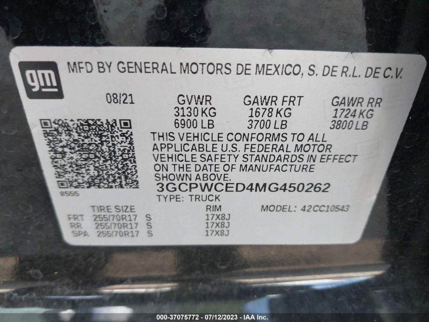 2021 CHEVROLET SILVERADO 1500 LT - 3GCPWCED4MG450262