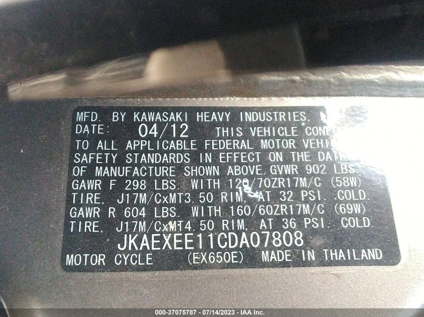 2012 KAWASAKI EX650 EC - JKAEXEE11CDA07808