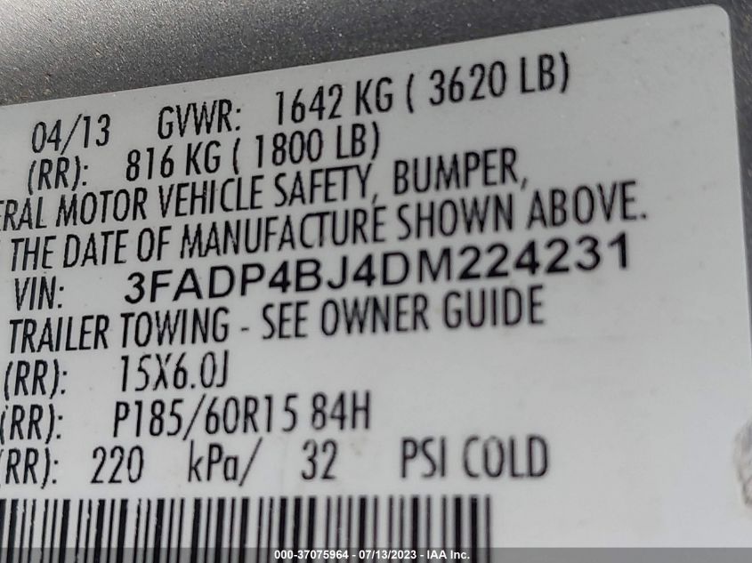 2013 FORD FIESTA SE - 3FADP4BJ4DM224231