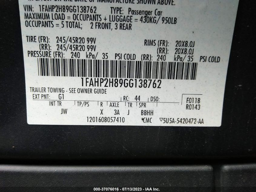 2016 FORD TAURUS SEL - 1FAHP2H89GG138762