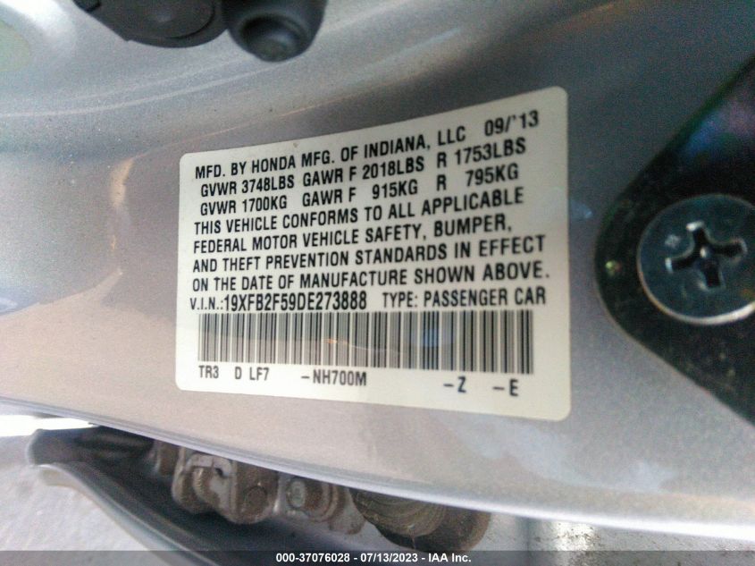 2013 HONDA CIVIC SDN LX - 19XFB2F59DE273888