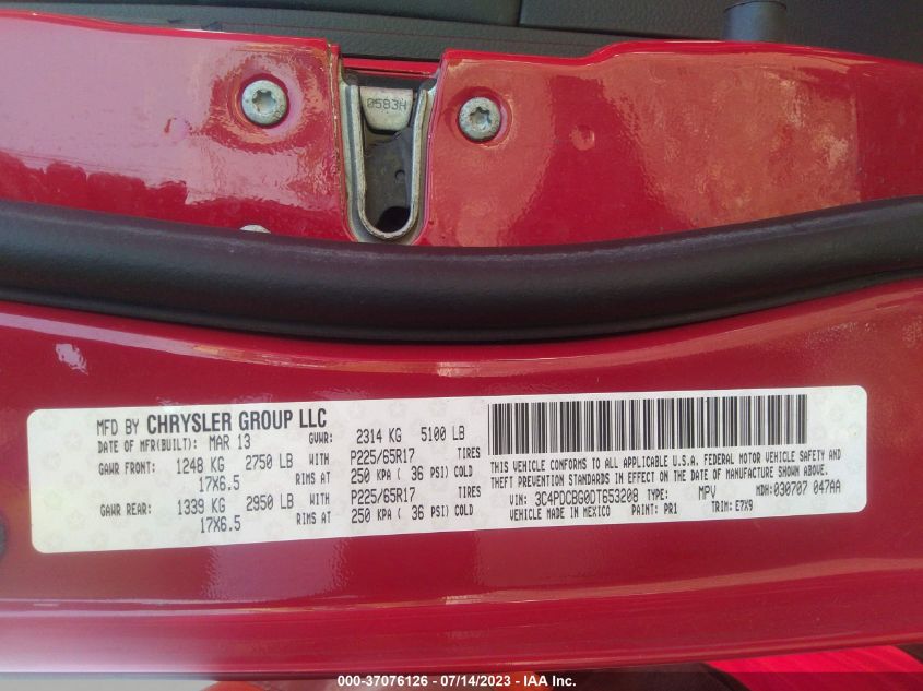 2013 DODGE JOURNEY SXT - 3C4PDCBG0DT653208