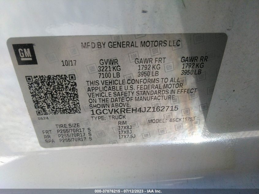 2018 CHEVROLET SILVERADO 1500 LT - 1GCVKREH4JZ162715