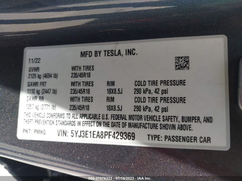 2023 TESLA MODEL 3 - 5YJ3E1EA8PF429369