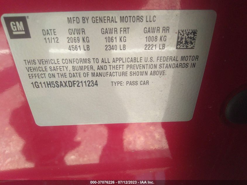 2013 CHEVROLET MALIBU LTZ - 1G11H5SAXDF211234