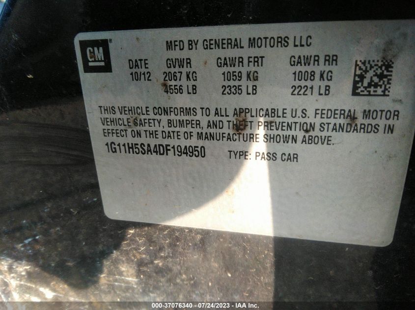2013 CHEVROLET MALIBU LTZ - 1G11H5SA4DF194950