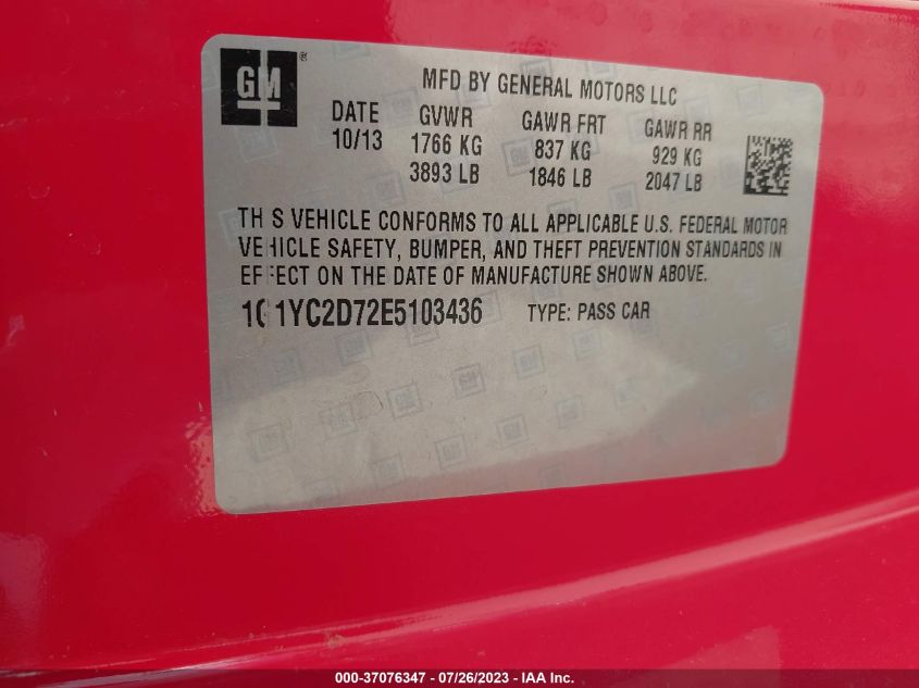 2014 CHEVROLET CORVETTE STINGRAY 2LT - 1G1YC2D72E5103436