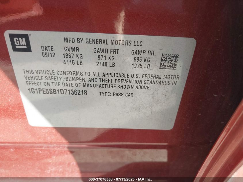 2013 CHEVROLET CRUZE 2LT - 1G1PE5SB1D7136218