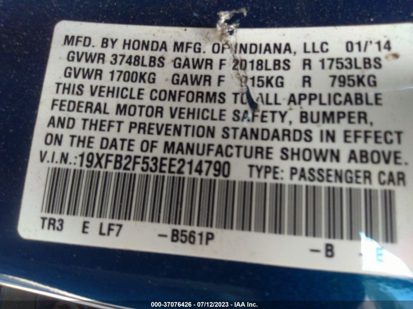 2014 HONDA CIVIC SEDAN LX - 19XFB2F53EE214790