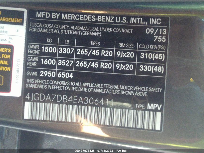 2014 MERCEDES-BENZ M-CLASS ML 550 - 4JGDA7DB4EA306411