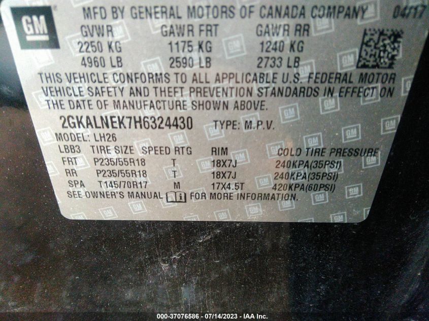 2017 GMC TERRAIN SLE - 2GKALNEK7H6324430