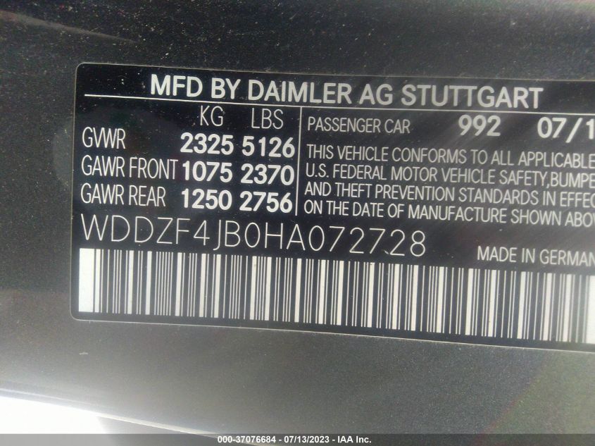 2017 MERCEDES-BENZ E-CLASS E 300 - WDDZF4JB0HA072728