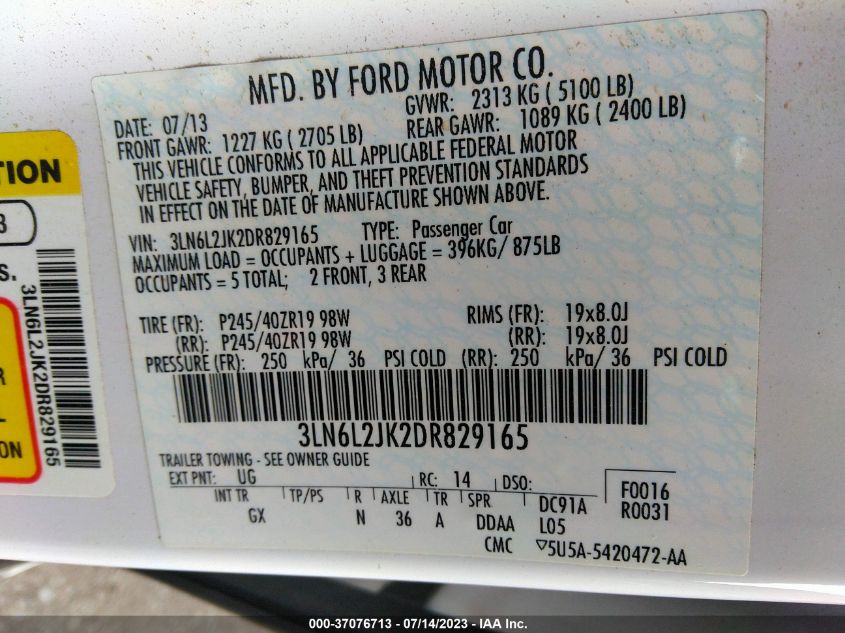 2013 LINCOLN MKZ - 3LN6L2JK2DR829165