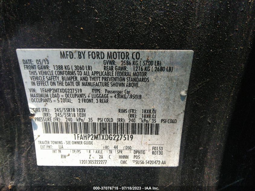 2013 FORD SEDAN POLICE INTERCEPTOR 1FAHP2MTXDG227519