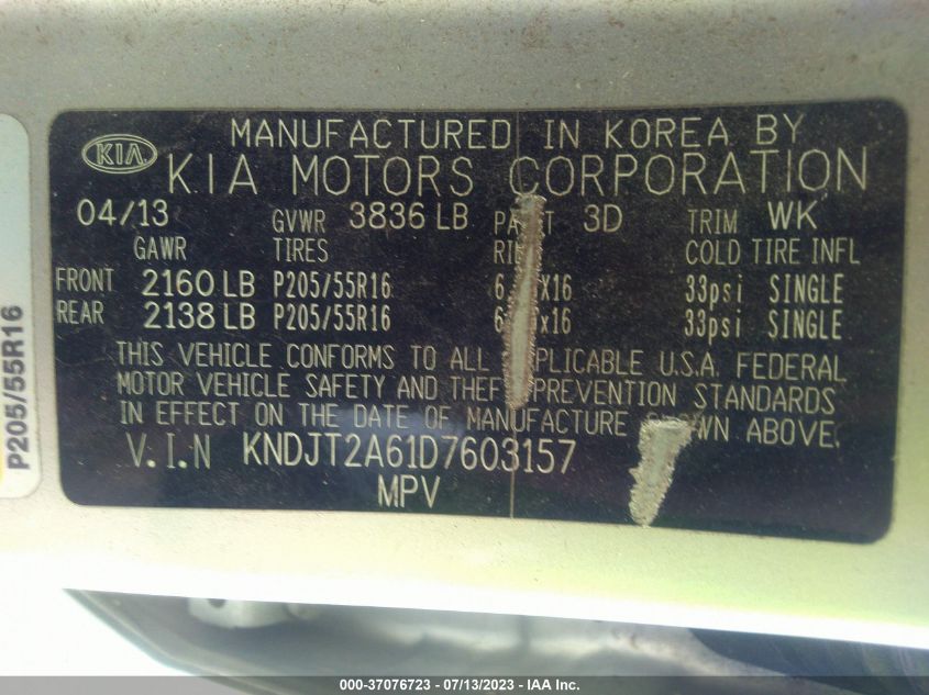 2013 KIA SOUL + - KNDJT2A61D7603157