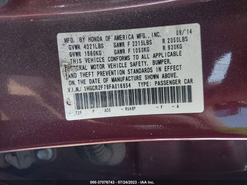 2015 HONDA ACCORD SEDAN EX - 1HGCR2F76FA016954
