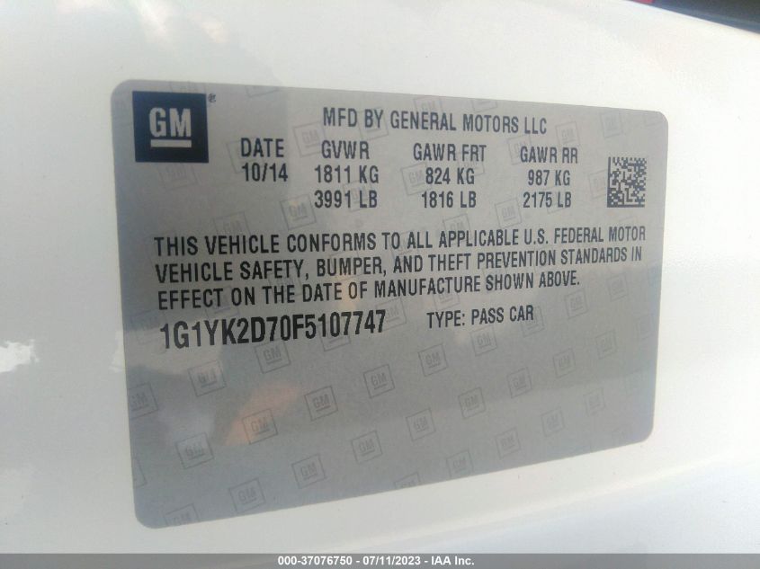 2015 CHEVROLET CORVETTE Z51 2LT - 1G1YK2D70F5107747