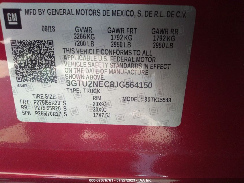 2018 GMC SIERRA 1500 SLT - 3GTU2NEC8JG564150