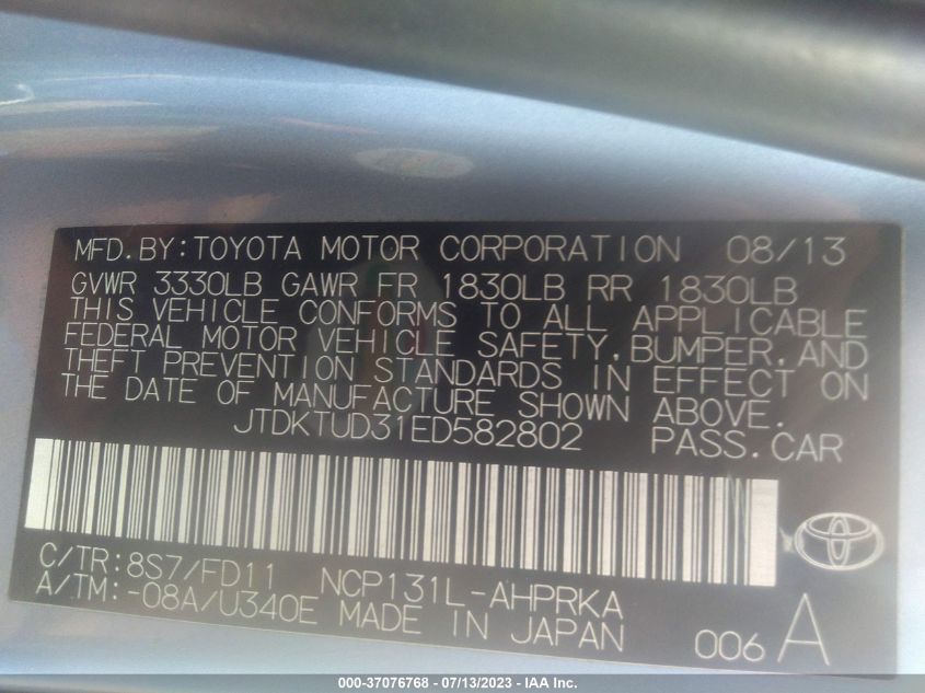 2014 TOYOTA YARIS L/SE/LE - JTDKTUD31ED582802