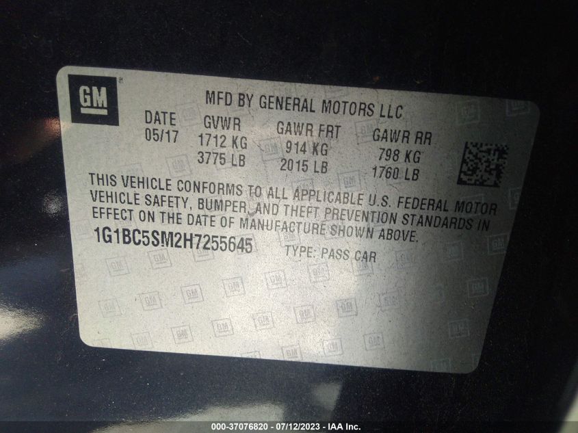 2017 CHEVROLET CRUZE LS - 1G1BC5SM2H7255645