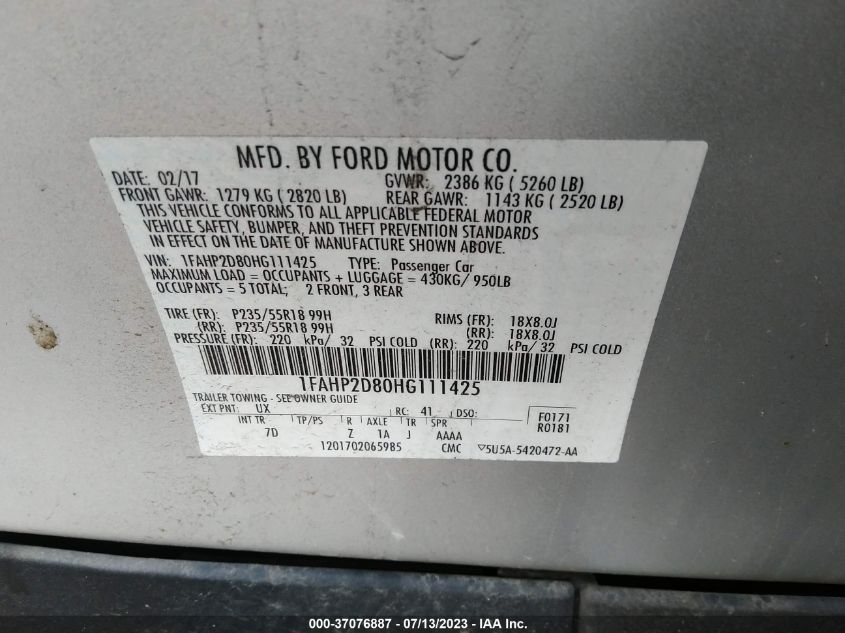 2017 FORD TAURUS SE - 1FAHP2D80HG111425