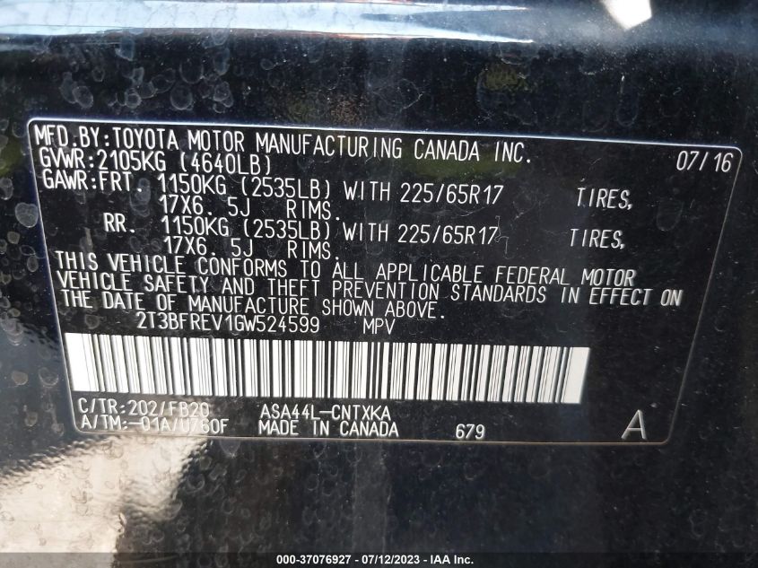 2016 TOYOTA RAV4 LE - 2T3BFREV1GW524599