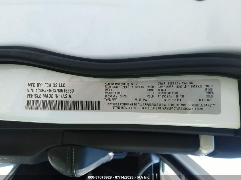 2022 JEEP GRAND CHEROKEE L LIMITED - 1C4RJKBGXN8516269