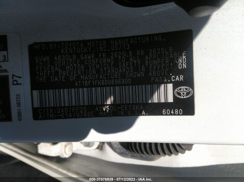 2013 TOYOTA CAMRY L/LE/SE/XLE - 4T1BF1FK6DU696900