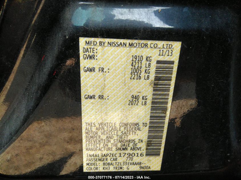 2014 NISSAN ALTIMA 2.5/S/SV/SL - 1N4AL3AP2EC179016