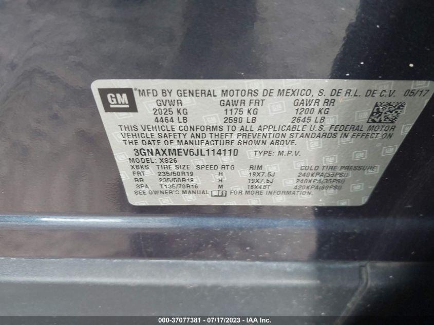 2018 CHEVROLET EQUINOX PREMIER - 3GNAXMEV6JL114110
