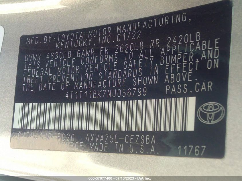 2022 TOYOTA CAMRY SE - 4T1T11BK7NU056799