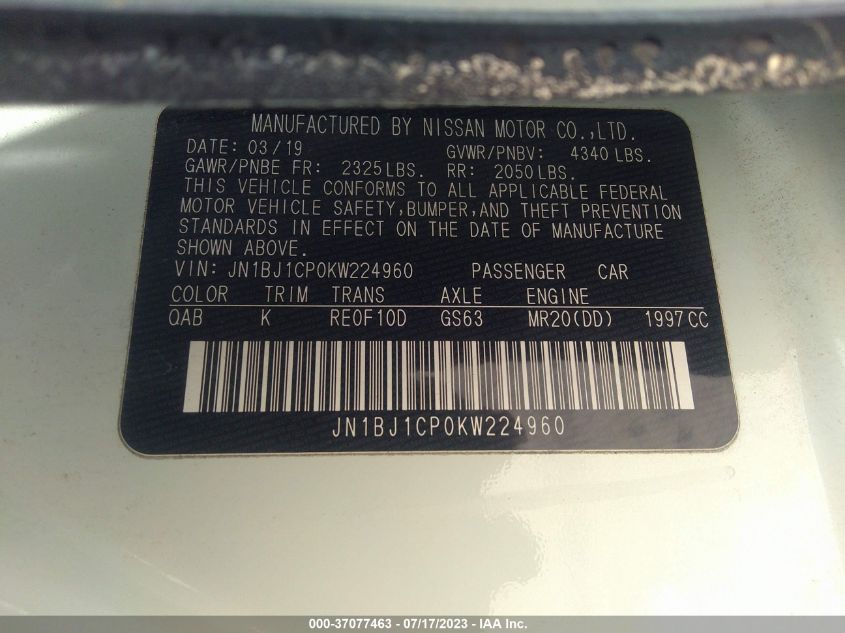 2019 NISSAN ROGUE SPORT SL - JN1BJ1CP0KW224960