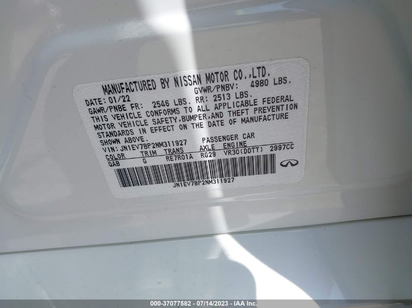 2022 INFINITI Q50 LUXE - JN1EV7BP2NM311927