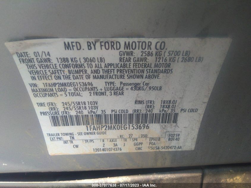 2014 FORD SEDAN POLICE INTERCEPTOR 1FAHP2MK0EG153696