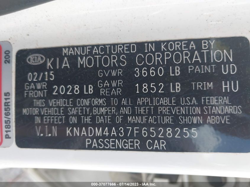 2015 KIA RIO LX - KNADM4A37F6528255