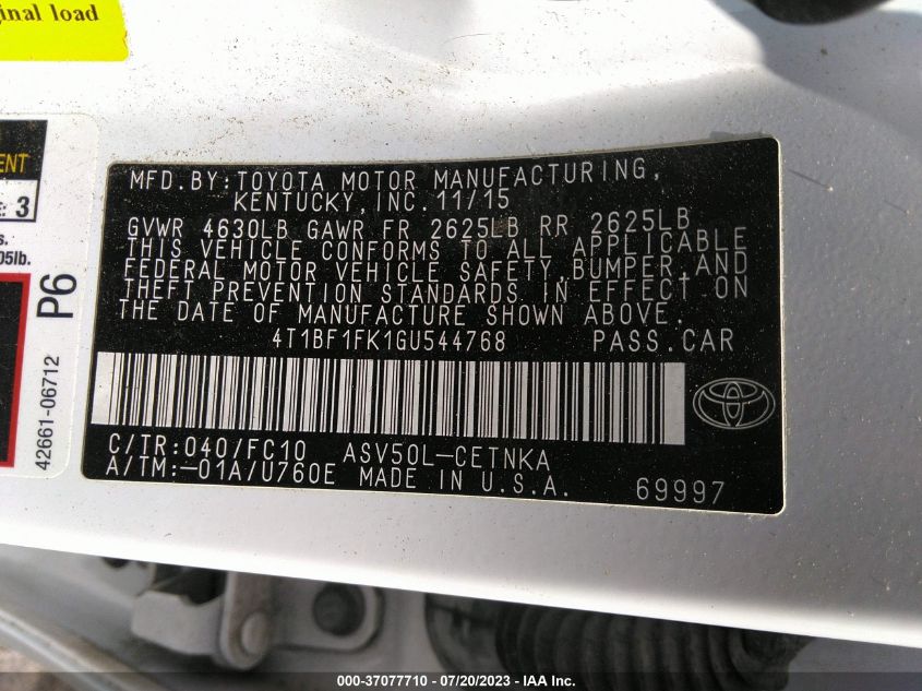2016 TOYOTA CAMRY LE - 4T1BF1FK1GU544768