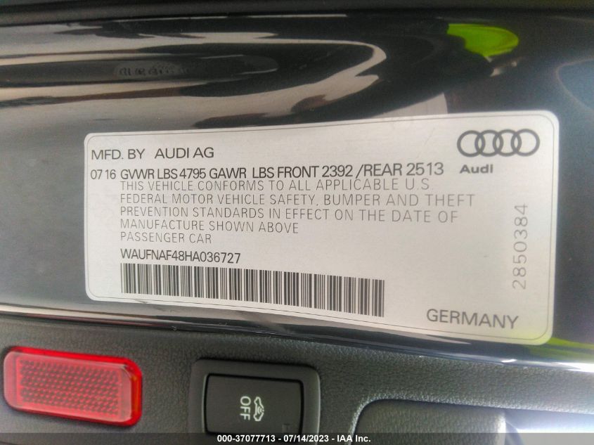 WAUFNAF48HA036727 2017 AUDI A4, photo no. 9