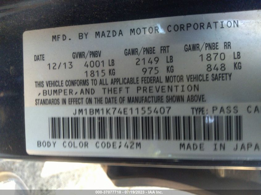 2014 MAZDA MAZDA3 - JM1BM1K74E1155407