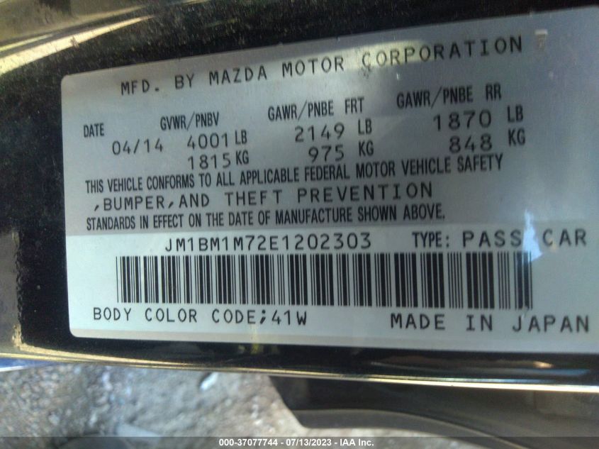 2014 MAZDA MAZDA3 I GRAND TOURING - JM1BM1M72E1202303