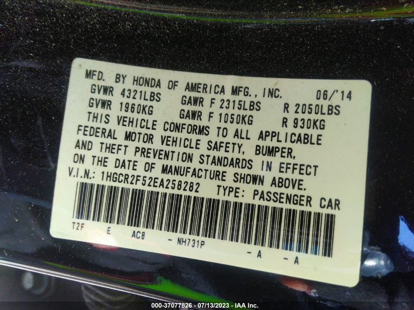 2014 HONDA ACCORD SEDAN SPORT - 1HGCR2F52EA258282