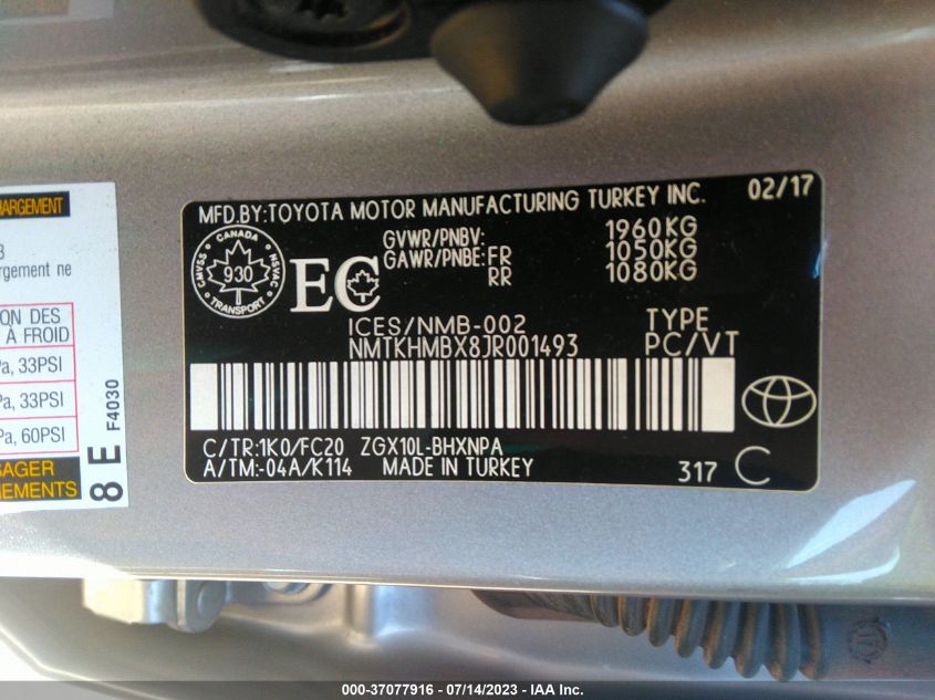 2018 TOYOTA C-HR XLE - NMTKHMBX8JR001493
